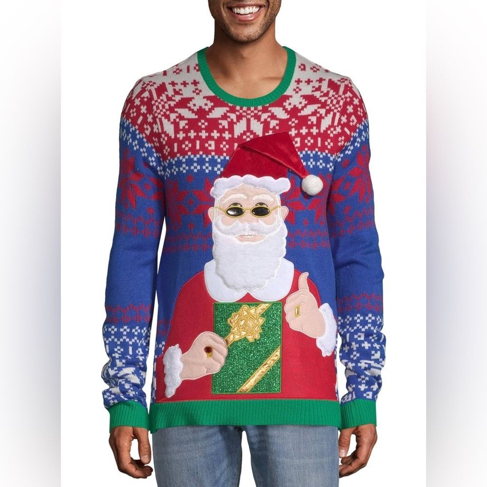 Holiday Time Sweaters Ugly Christmas Sweater Cool Santa Claus & Drink Pouch XL